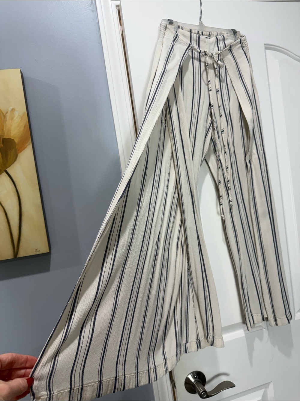 Billabong Cream Wide-Leg Pants with Stripes